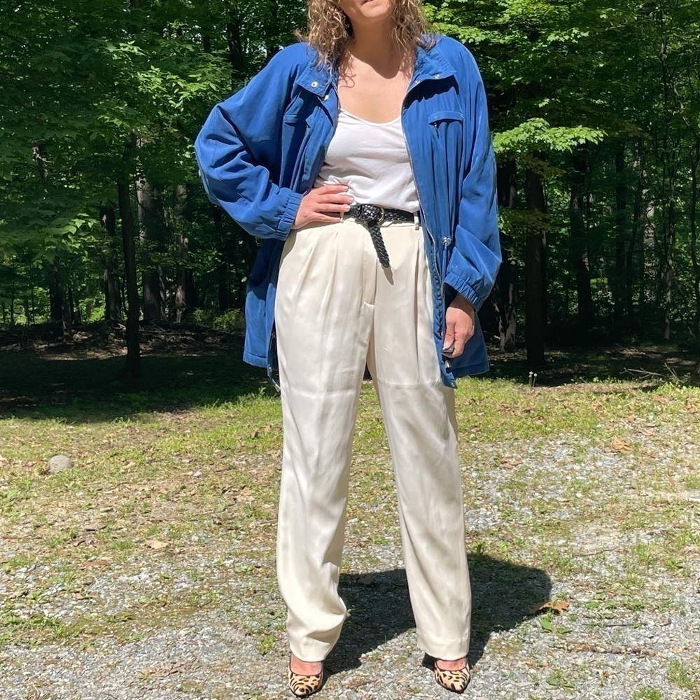 Damselle Ny Silk 80’s Cinch Waist Jacket Blue L